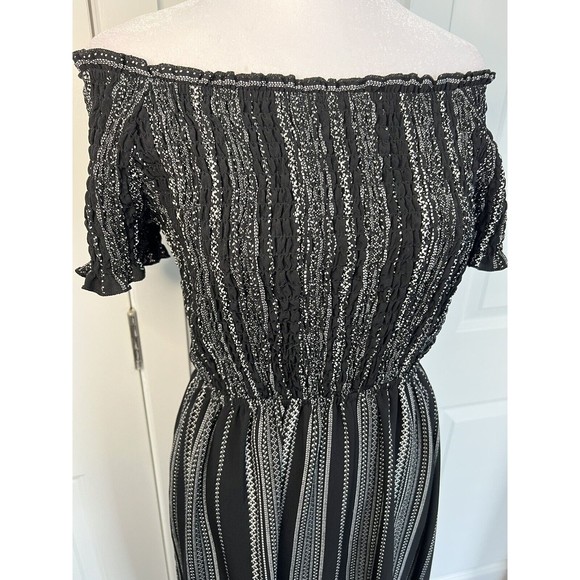 Xhilaration Women Black Wide Leg Jumpsuit M Stretch Ruched Off Shoulder - Picture 3 of 9